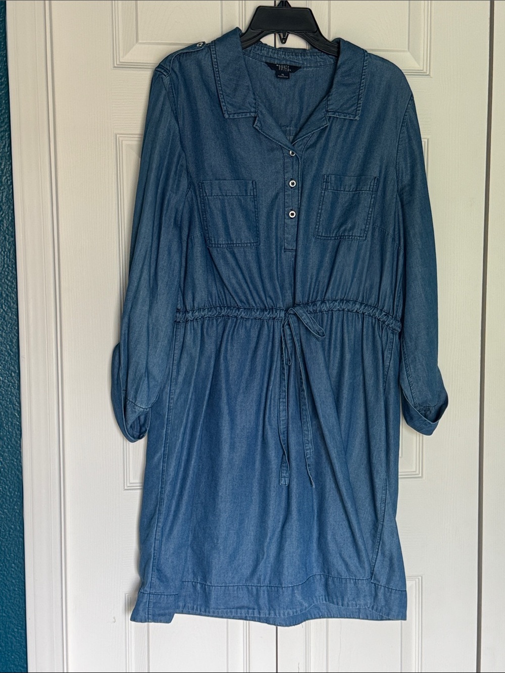 Lightweight Chambray Shirt Dress with Drawstring Waist